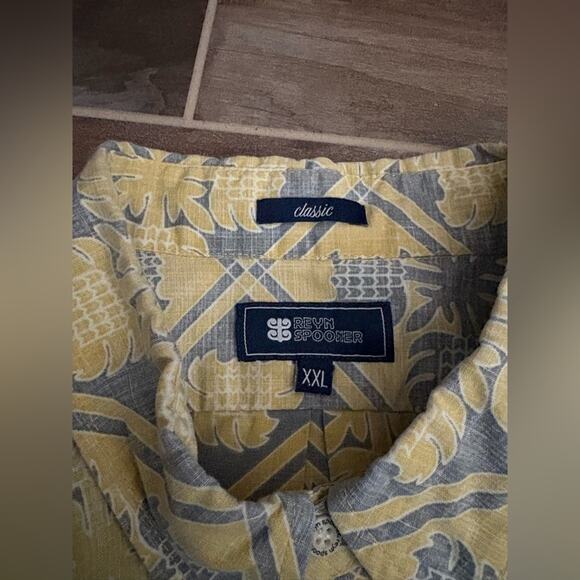 Reyn Spooner Kloth Hawaiian Aloha Quilt Geometric Popover Shirt XXL Yellow Grey - Picture 7 of 13